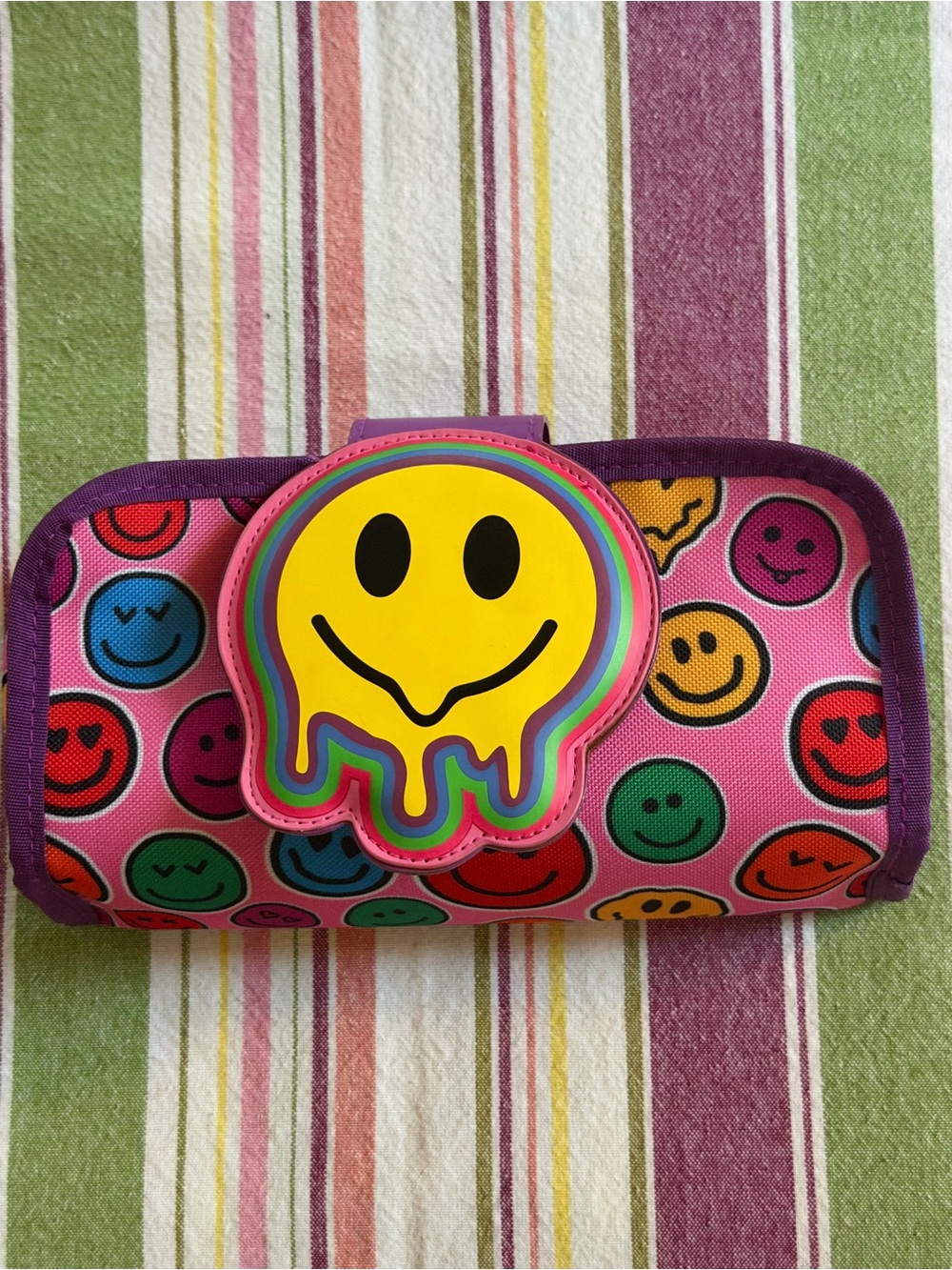 Kids Pink Smiley Face Pencil Case with Rainbow Accent